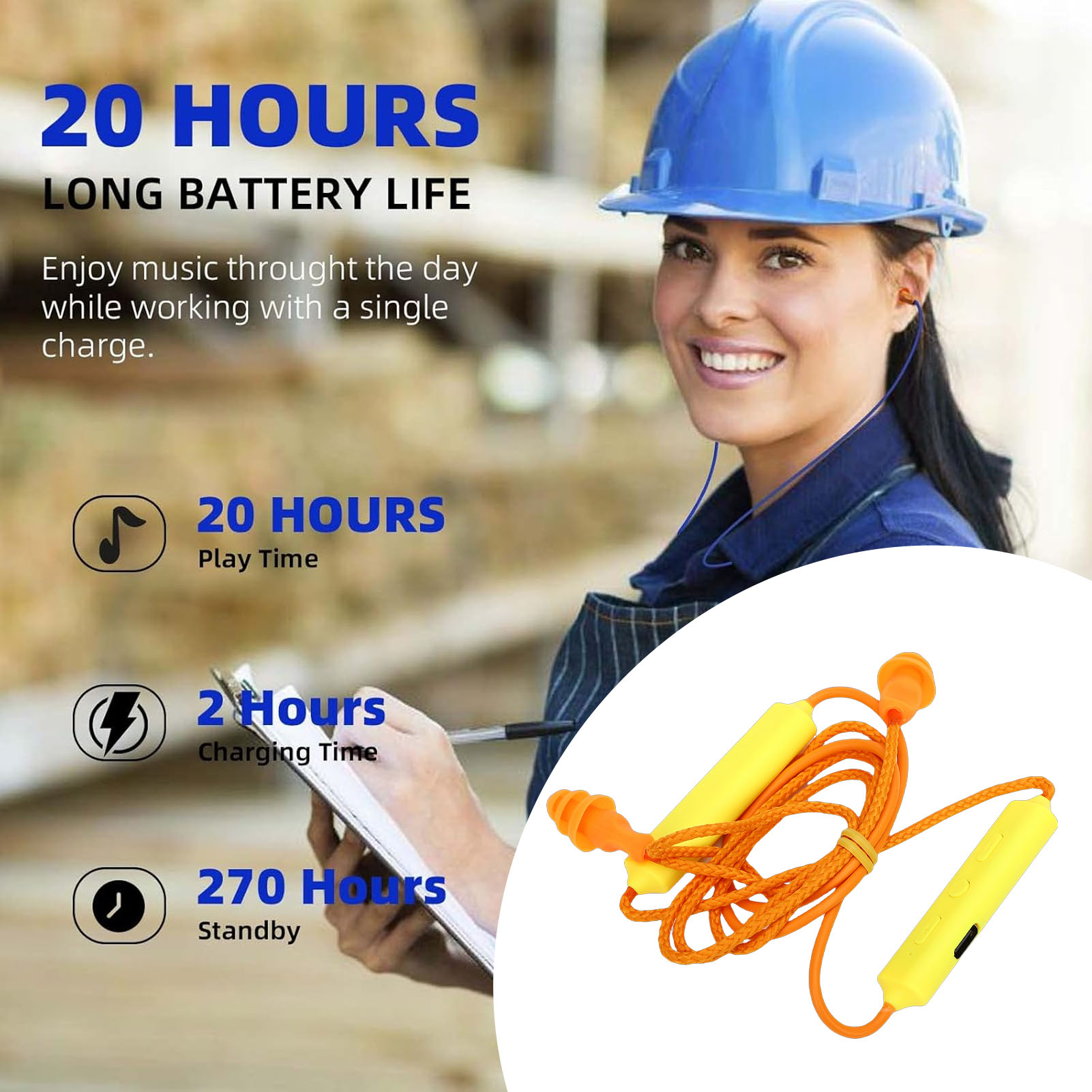 Bluetooth Headset On Ear - 耳栓付きBluetoothヘッドセット 仕事用、騒音抑制、聴覚保護、建設現場、生産ライン、騒音のある場所向け