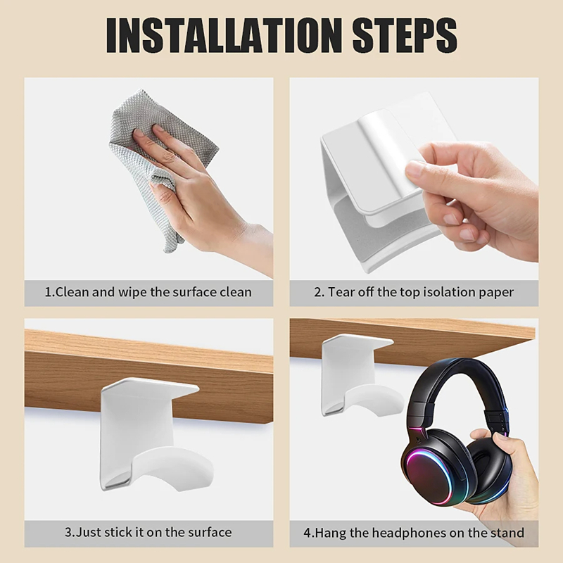 ユニバーサルヘッドフォンスタンド粘着プラスチック壁掛けハンガ - Headphone Stand Desk のレビューと価格